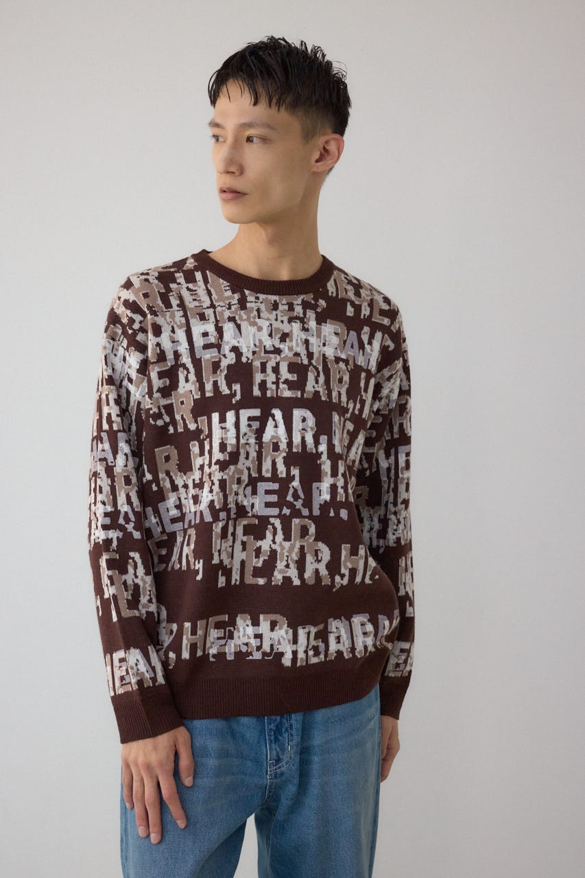 総ロゴペイントニットトップス 柄BRN M