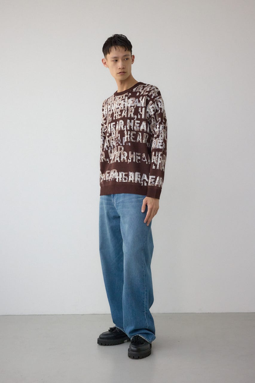 総ロゴペイントニットトップス 柄BRN M