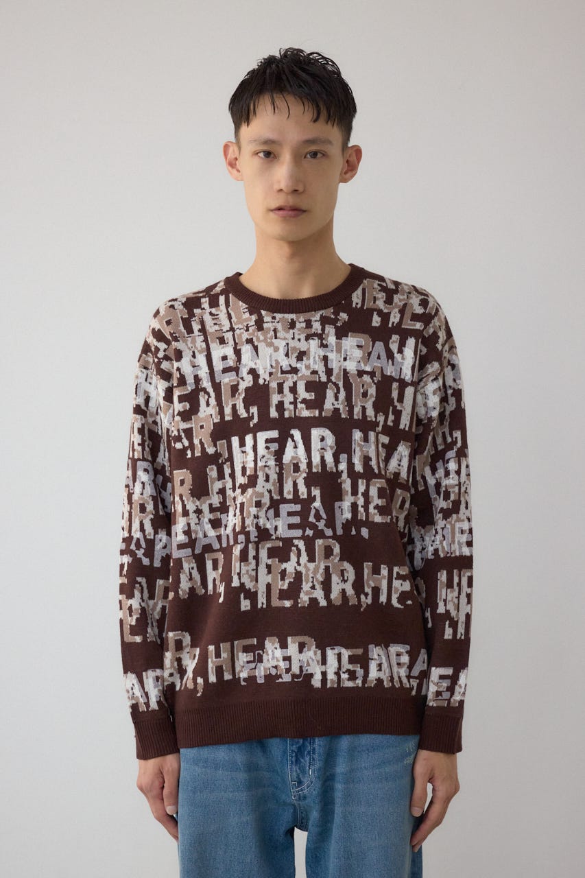 総ロゴペイントニットトップス 柄BRN M