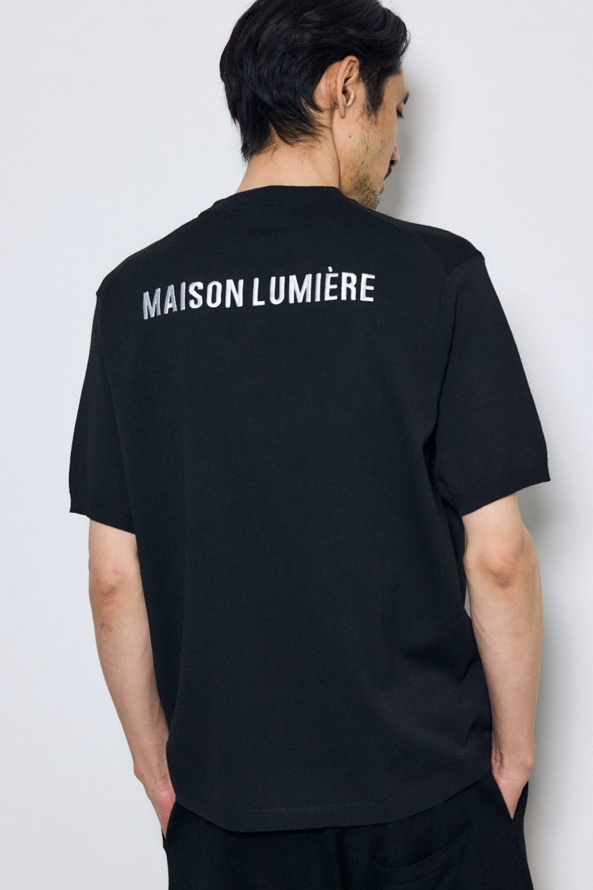 バック刺繍半袖ニットトップス BLK L