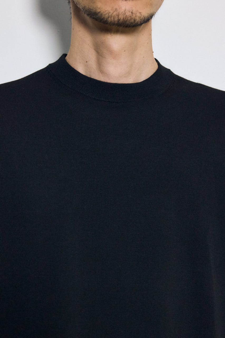 バック刺繍半袖ニットトップス BLK L