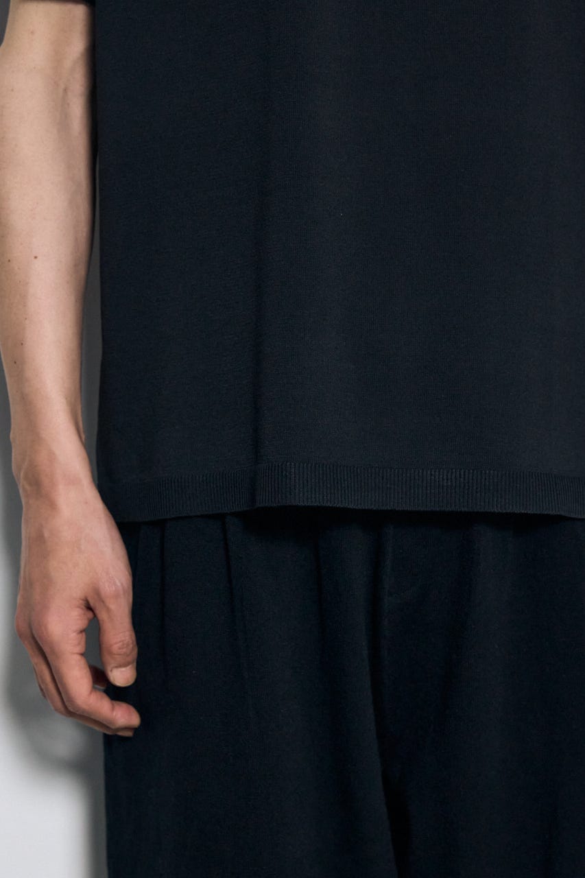 バック刺繍半袖ニットトップス BLK L