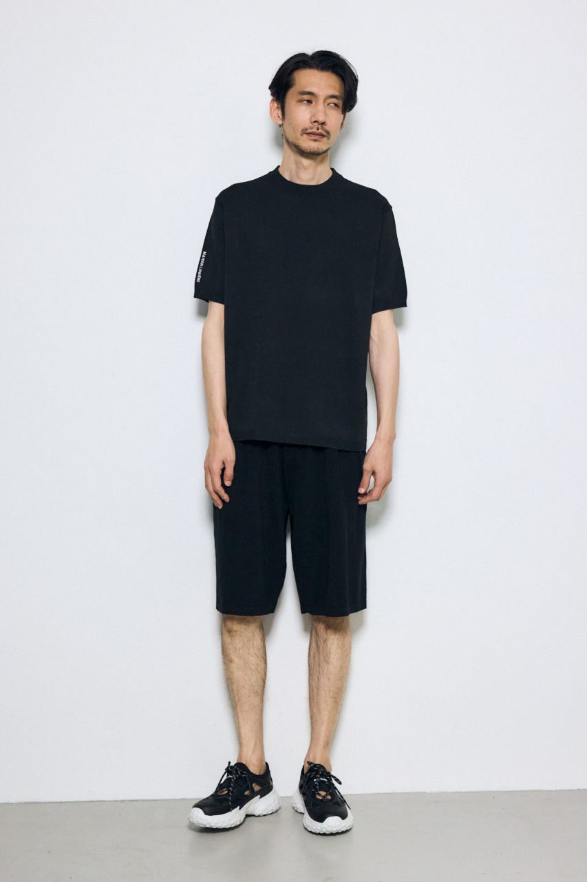 バック刺繍半袖ニットトップス BLK L