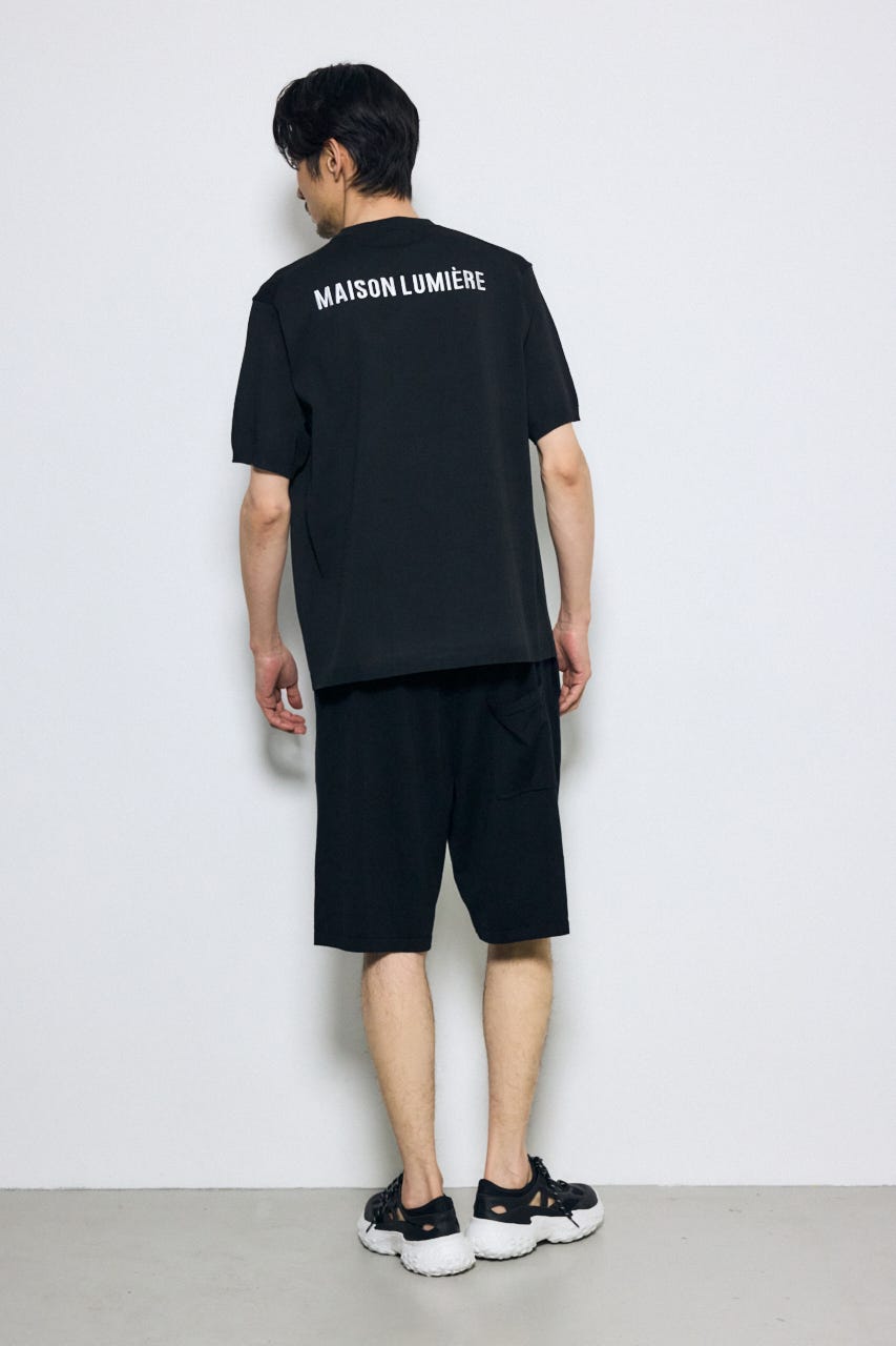 バック刺繍半袖ニットトップス BLK L