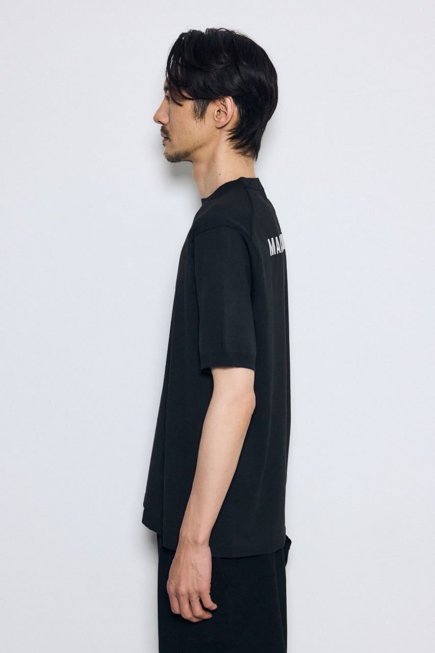 バック刺繍半袖ニットトップス BLK L
