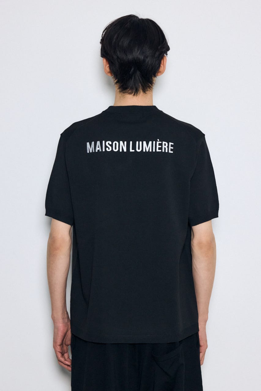 バック刺繍半袖ニットトップス BLK L