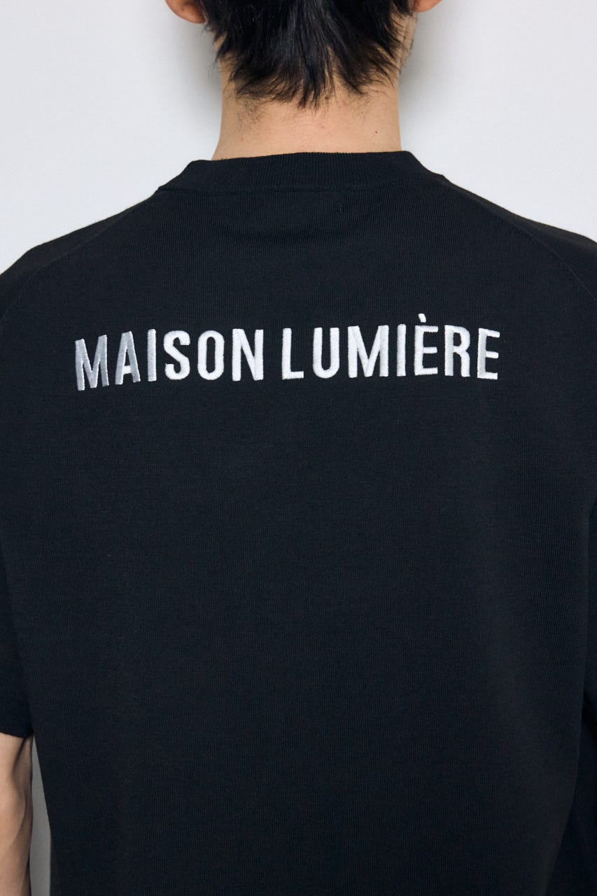 バック刺繍半袖ニットトップス BLK L