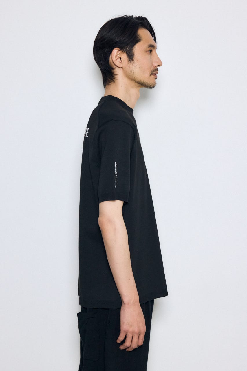 バック刺繍半袖ニットトップス BLK L