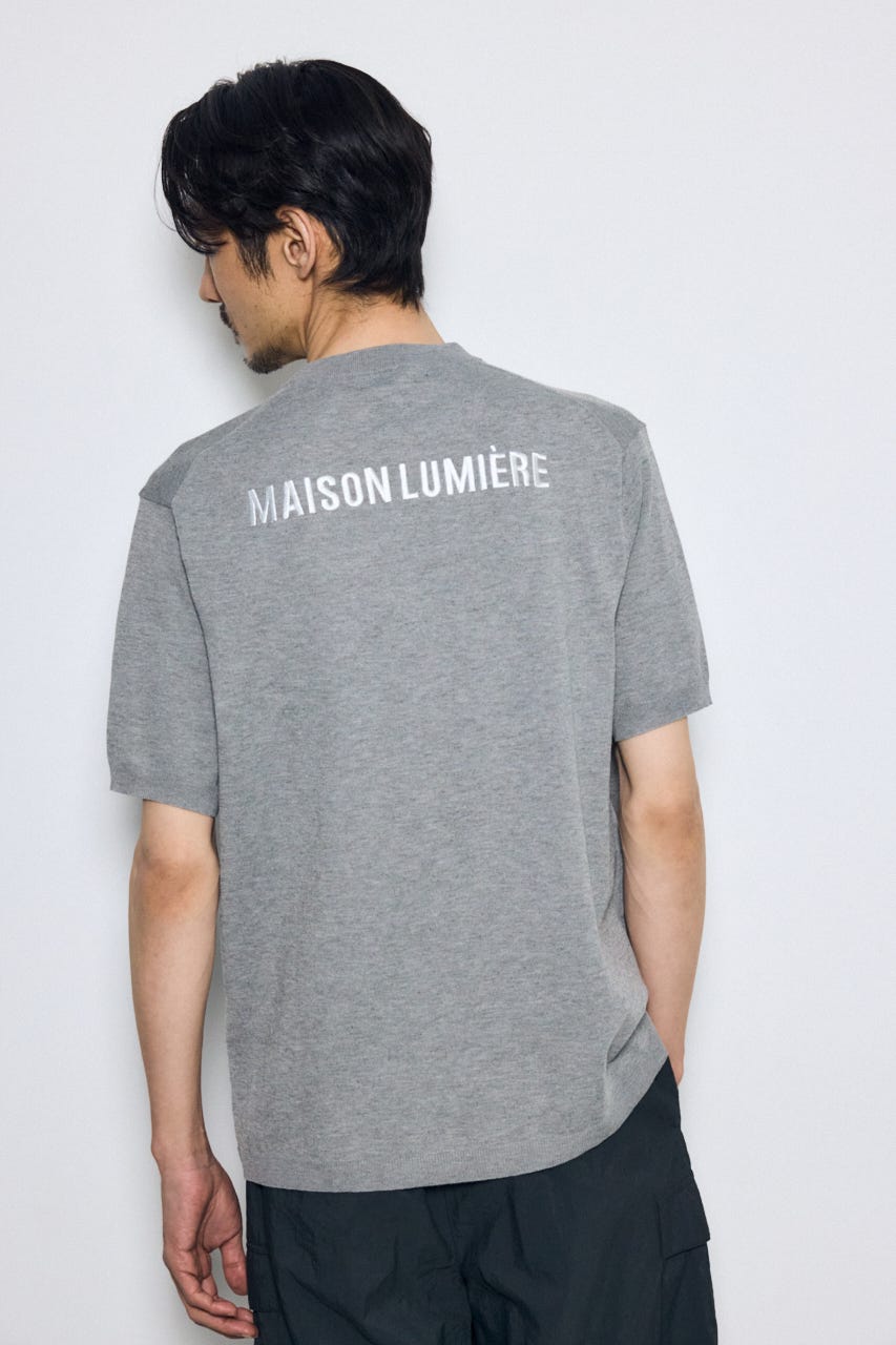 バック刺繍半袖ニットトップス GRY L