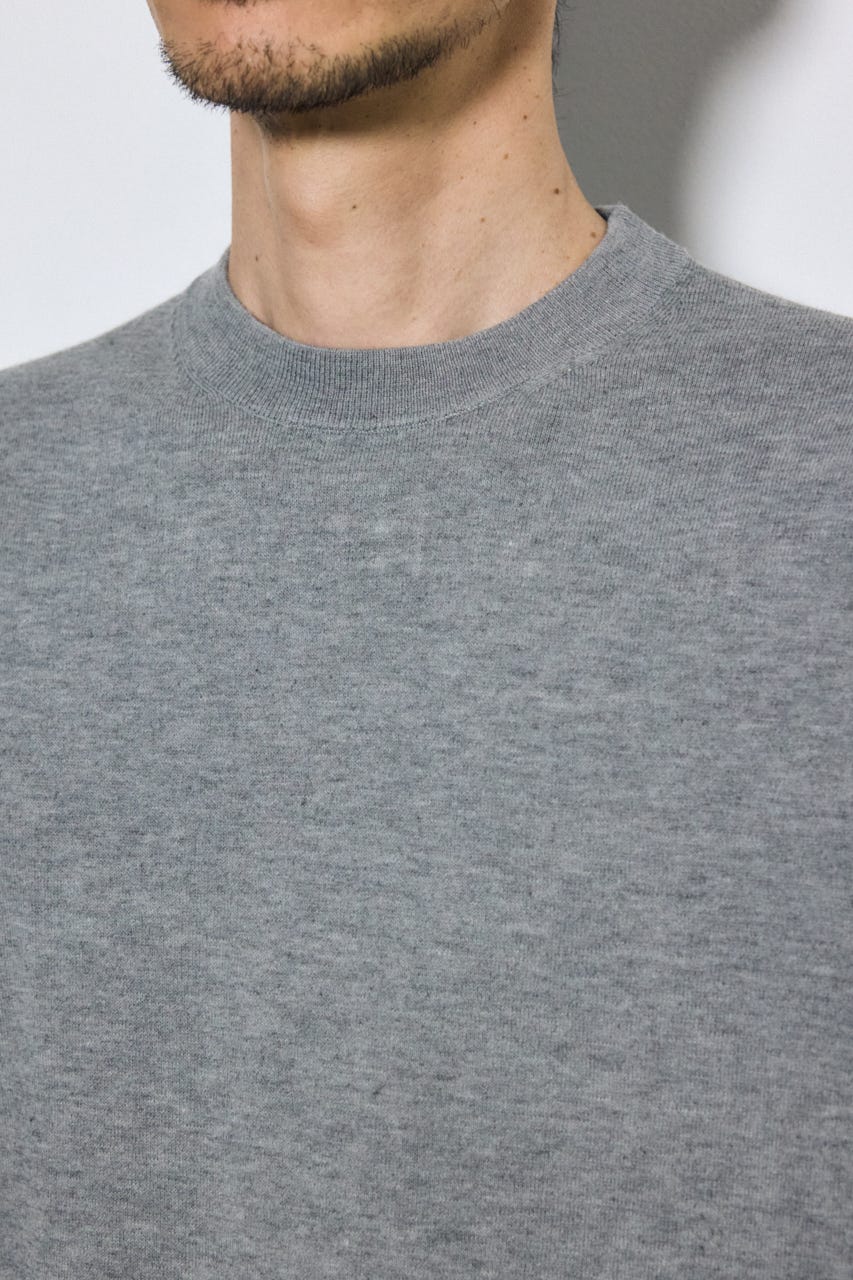 バック刺繍半袖ニットトップス GRY L