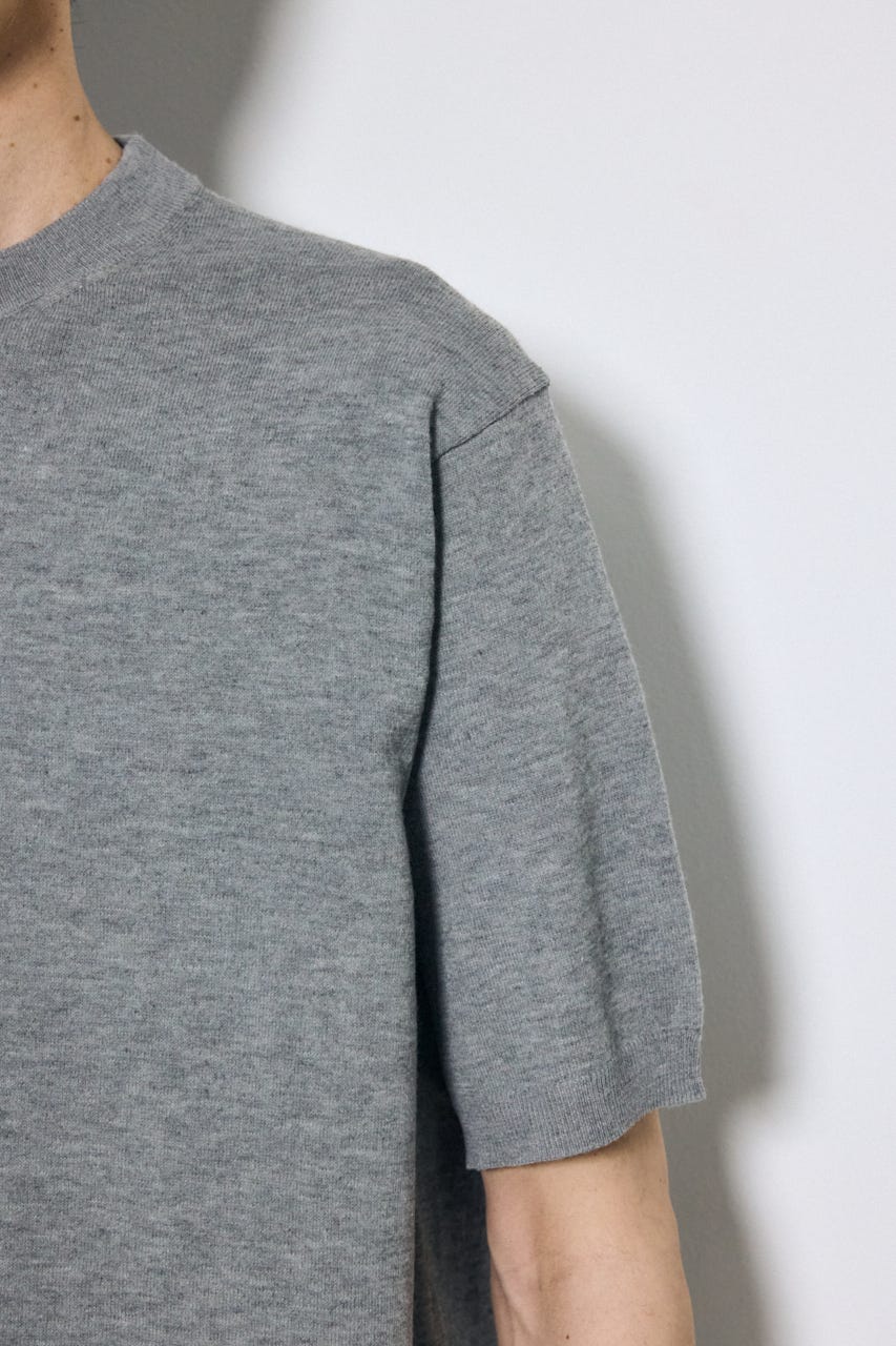 バック刺繍半袖ニットトップス GRY L