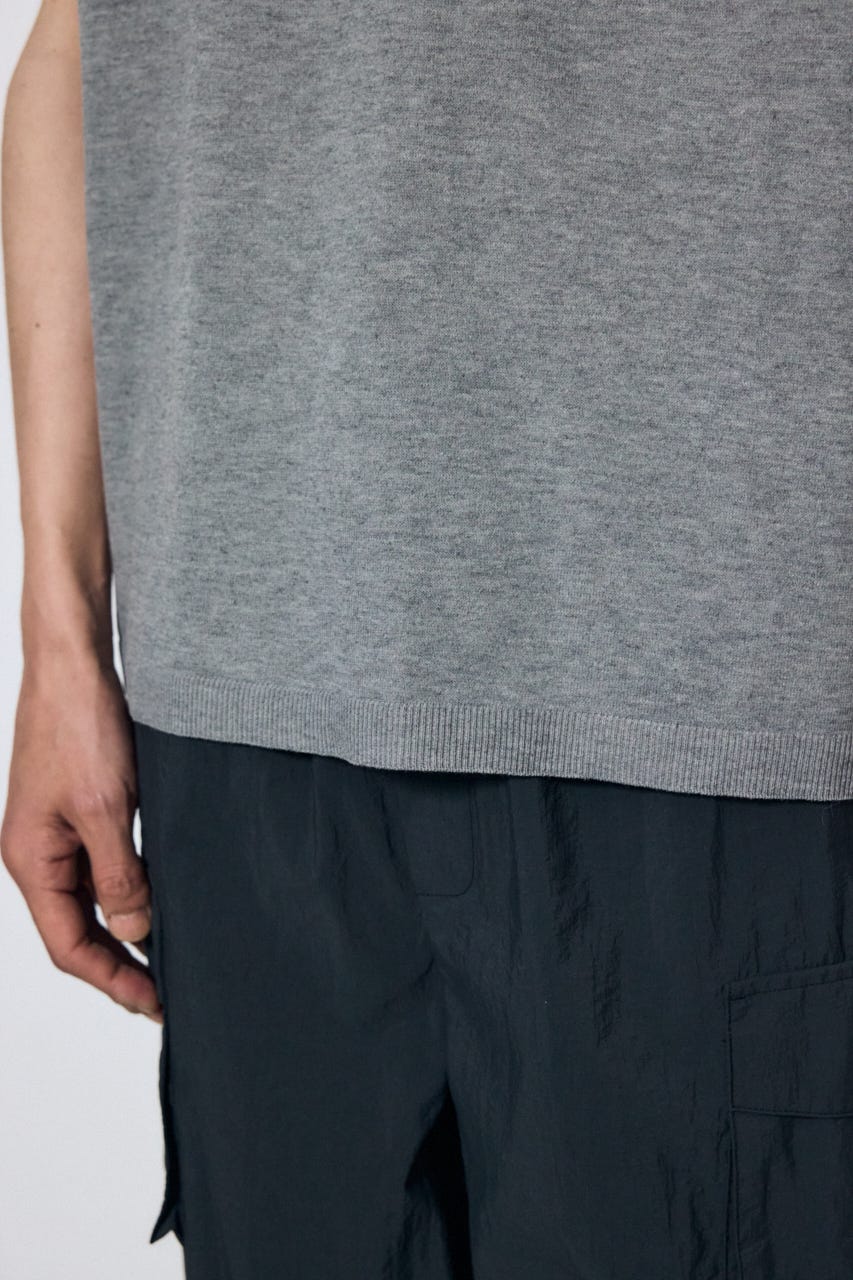 バック刺繍半袖ニットトップス GRY L