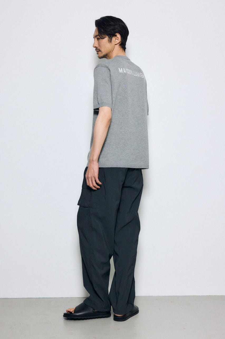 バック刺繍半袖ニットトップス GRY L