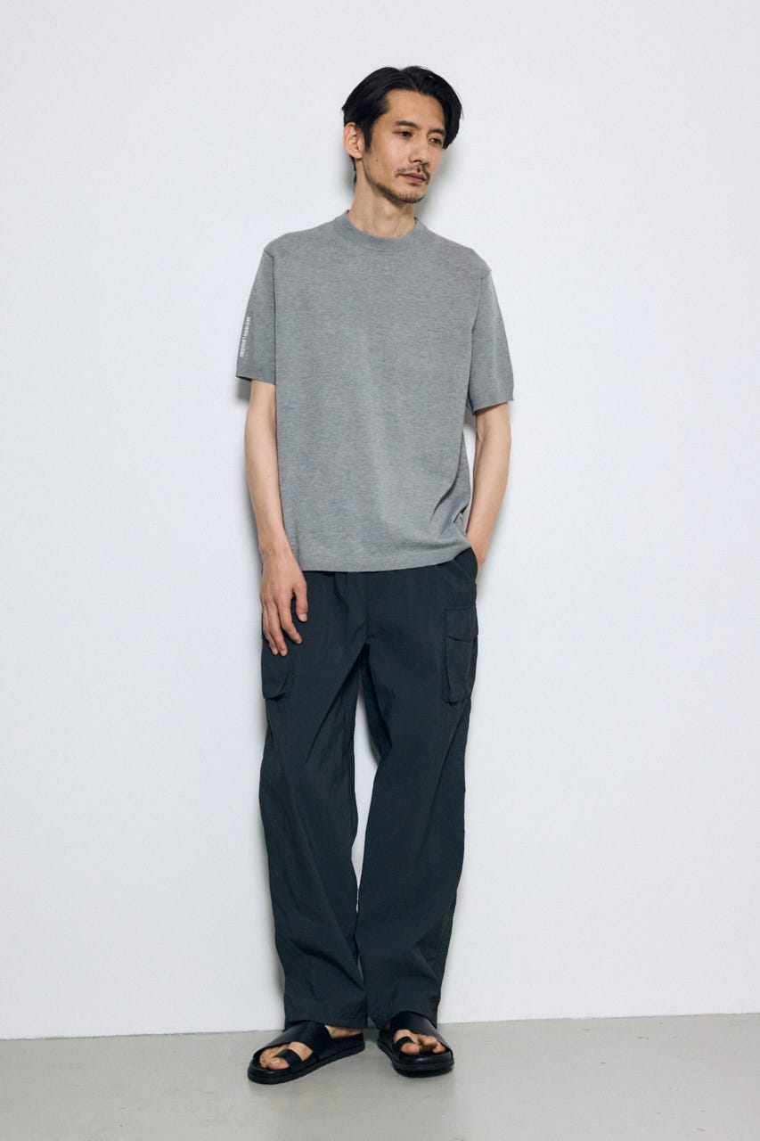 バック刺繍半袖ニットトップス GRY L