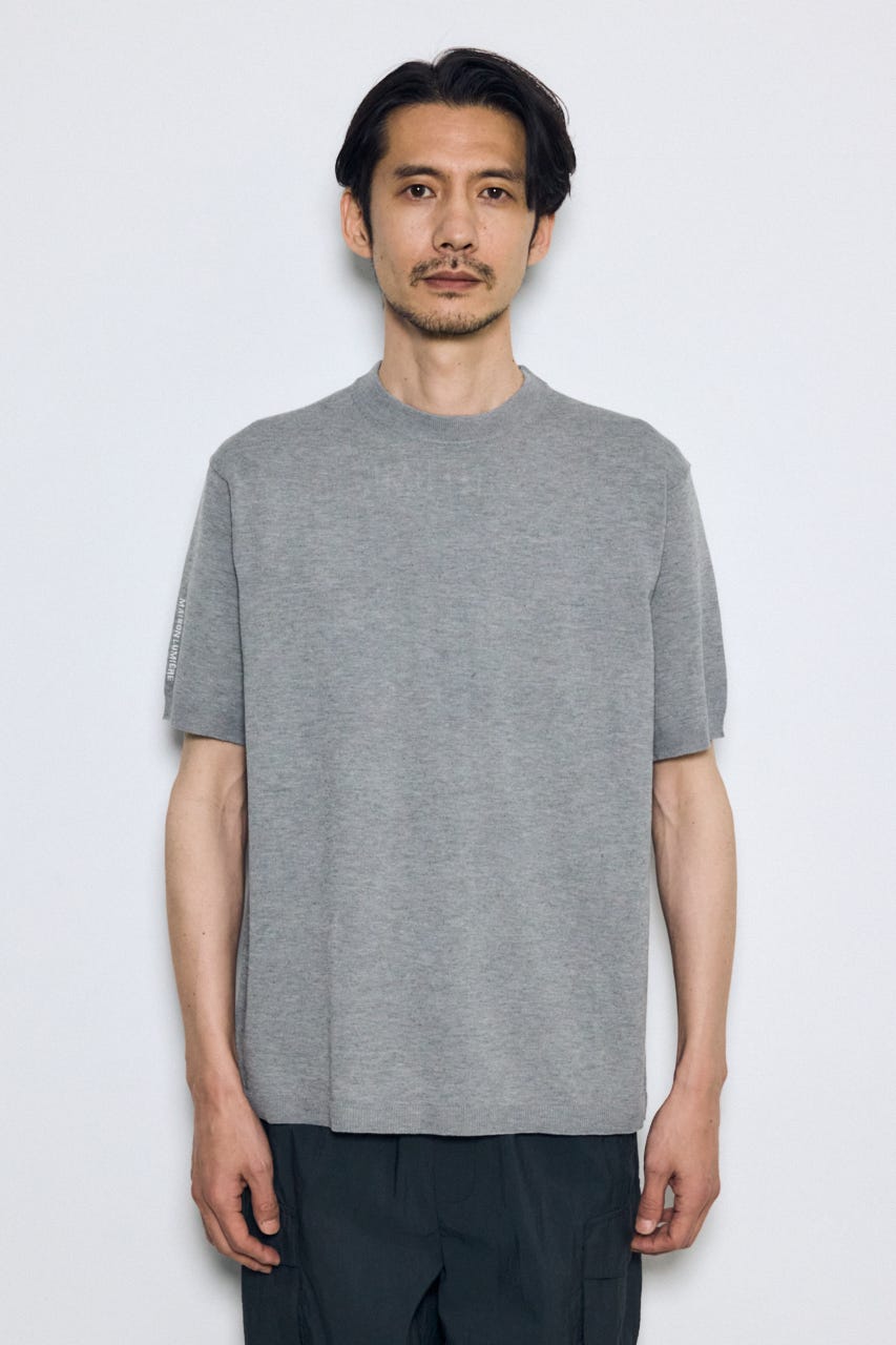 バック刺繍半袖ニットトップス GRY L