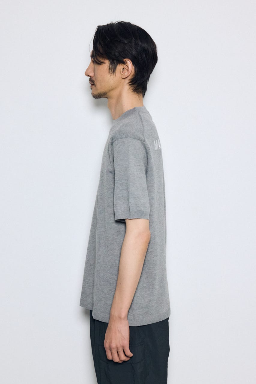 バック刺繍半袖ニットトップス GRY L
