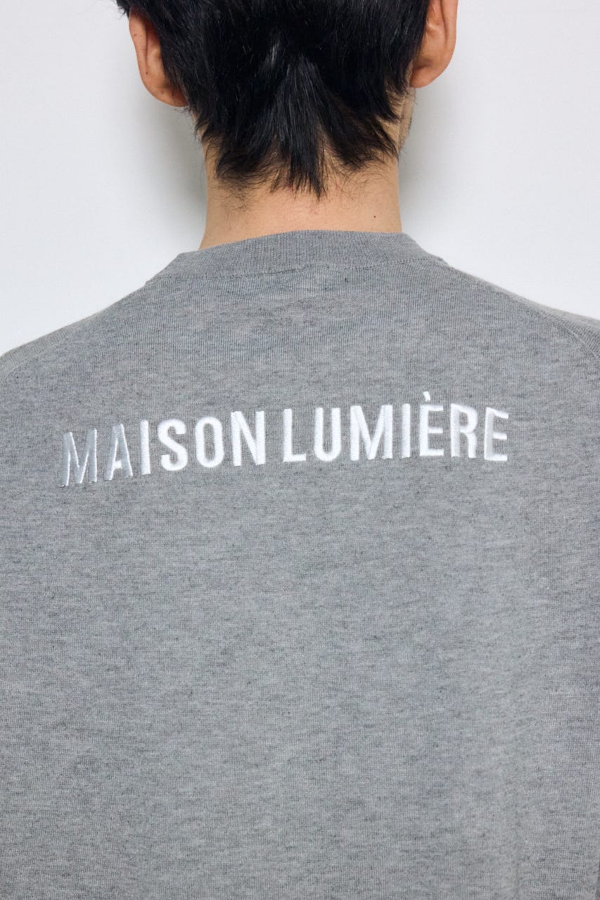 バック刺繍半袖ニットトップス GRY L