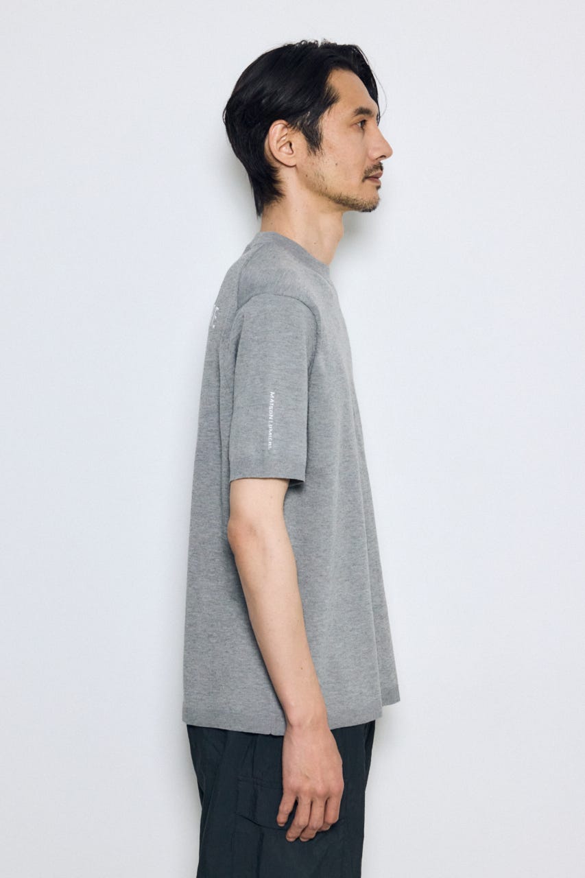 バック刺繍半袖ニットトップス GRY L