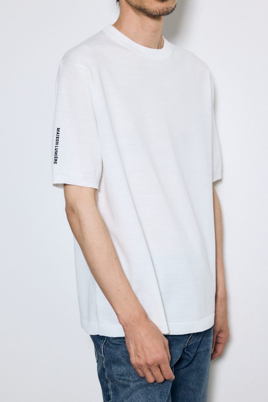 バック刺繍半袖ニットトップス WHT M