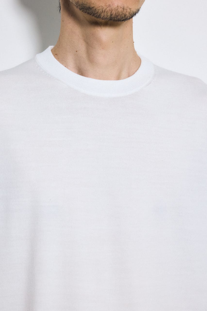 バック刺繍半袖ニットトップス WHT M