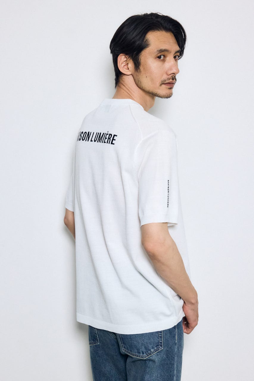 バック刺繍半袖ニットトップス WHT M