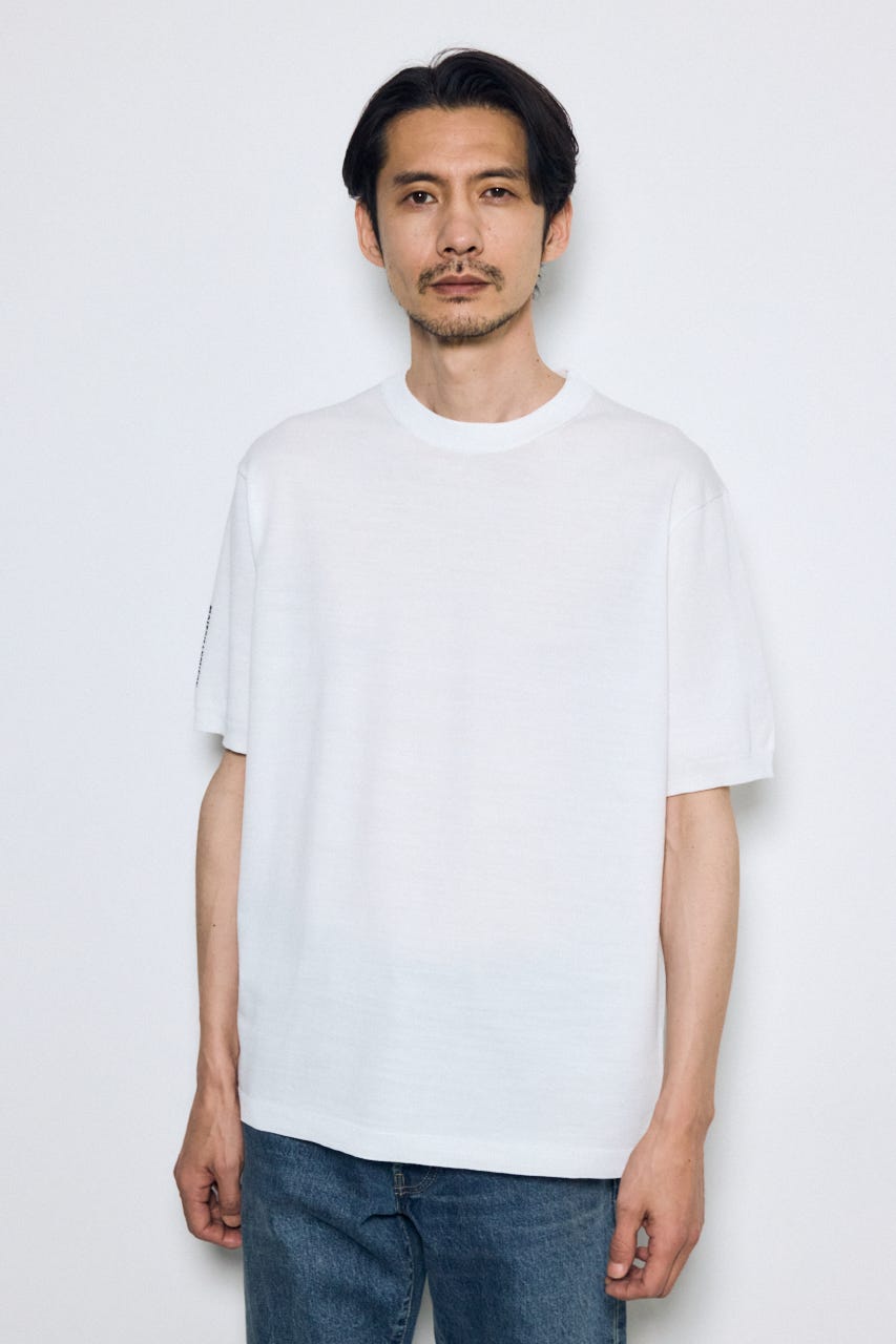 バック刺繍半袖ニットトップス WHT M