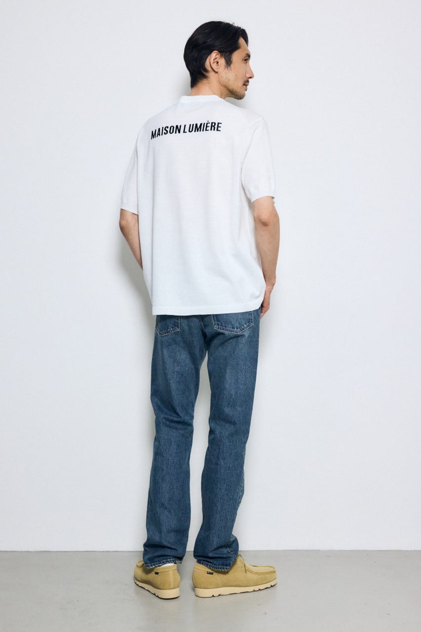 バック刺繍半袖ニットトップス WHT M