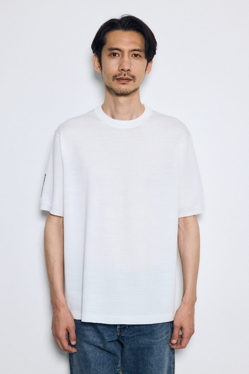 バック刺繍半袖ニットトップス WHT M