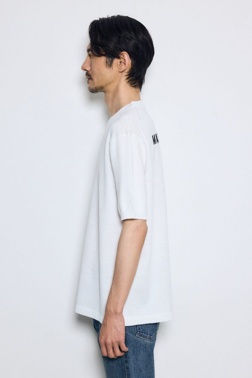 バック刺繍半袖ニットトップス WHT M
