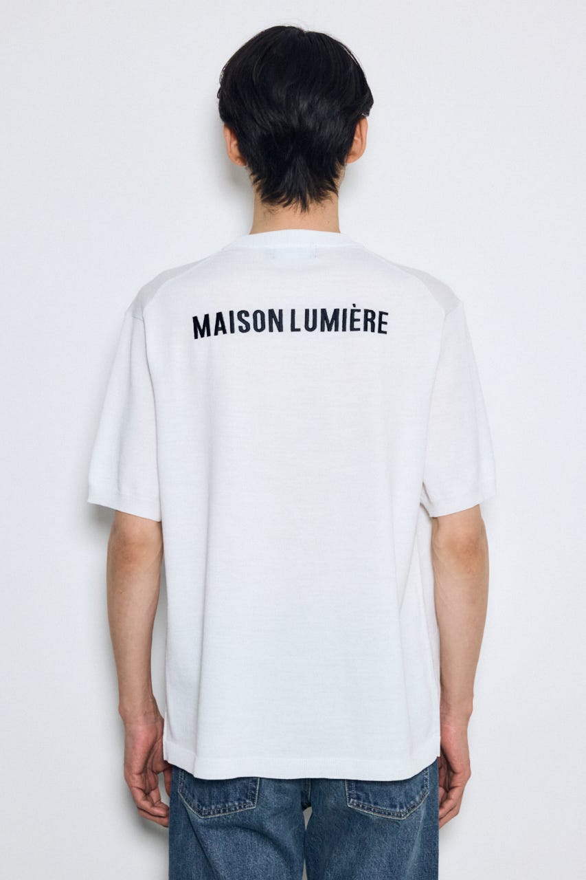 バック刺繍半袖ニットトップス WHT M