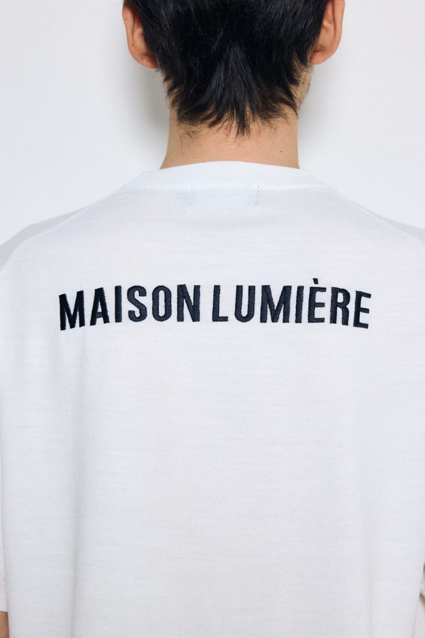 バック刺繍半袖ニットトップス WHT M