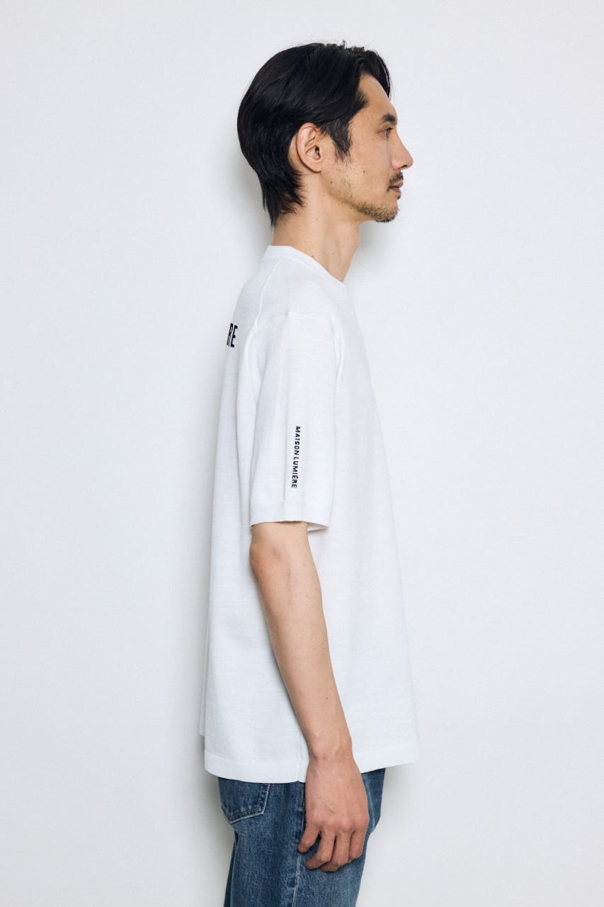 バック刺繍半袖ニットトップス WHT M
