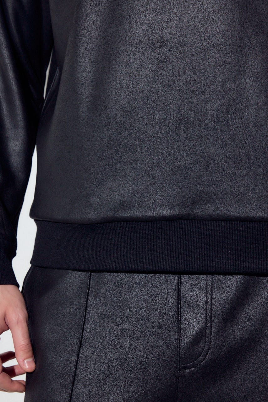 フェイクレザーライントップス BLK M