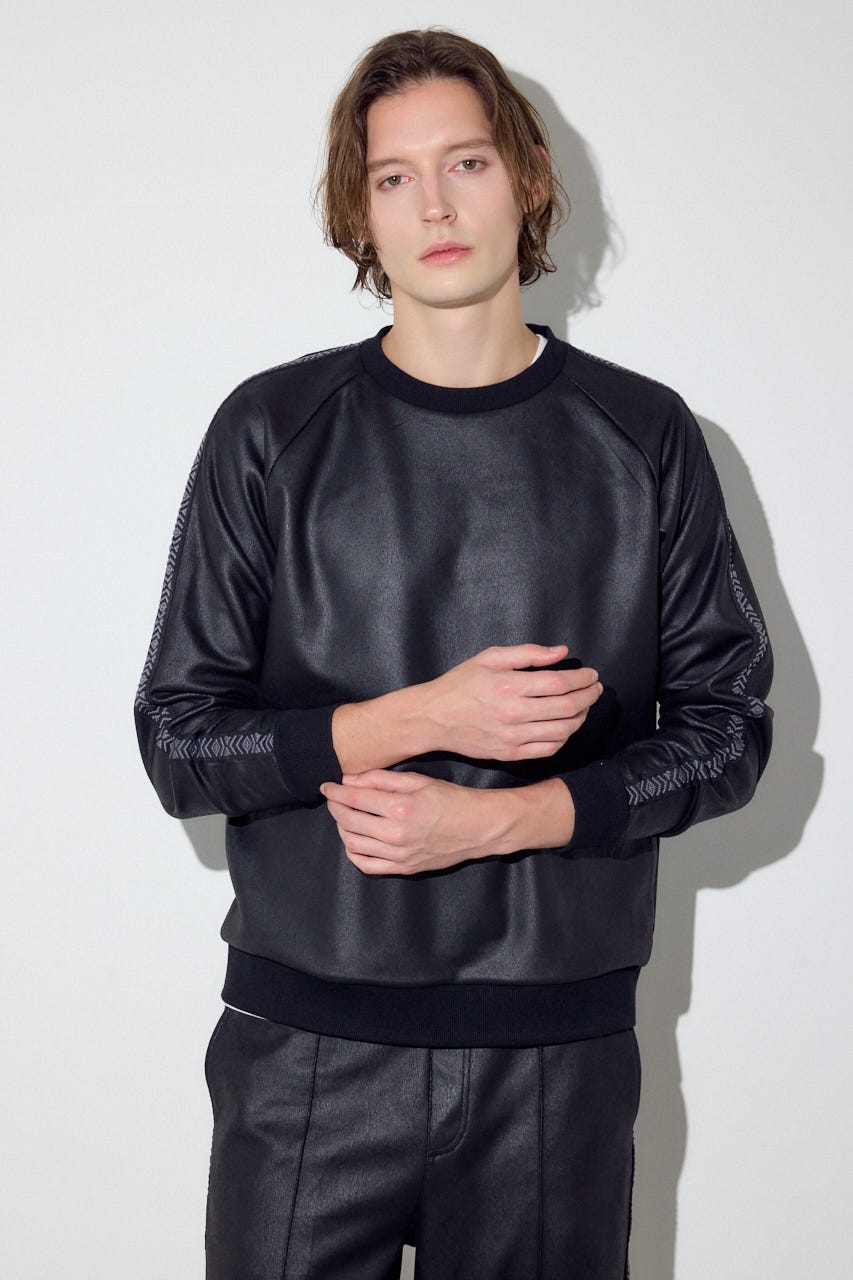 フェイクレザーライントップス BLK M