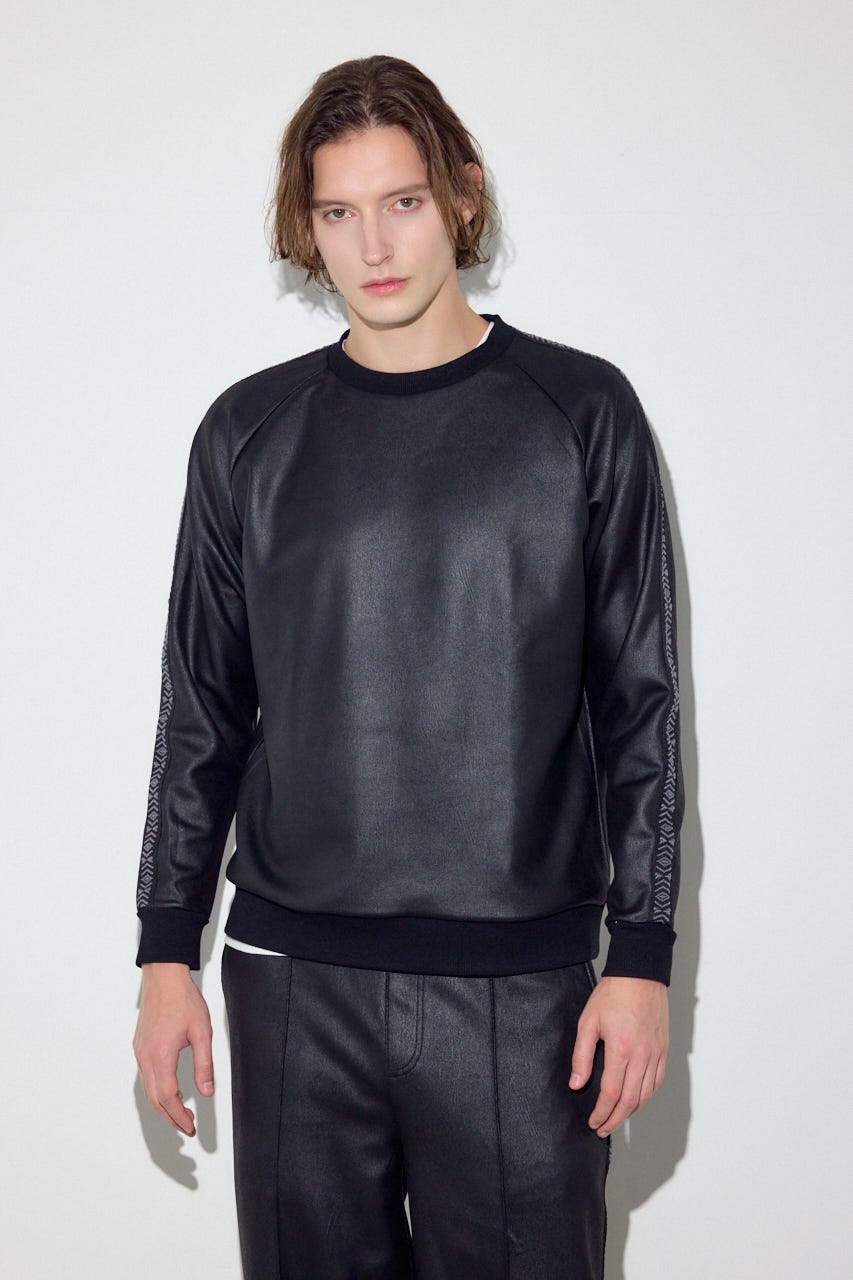 フェイクレザーライントップス BLK M