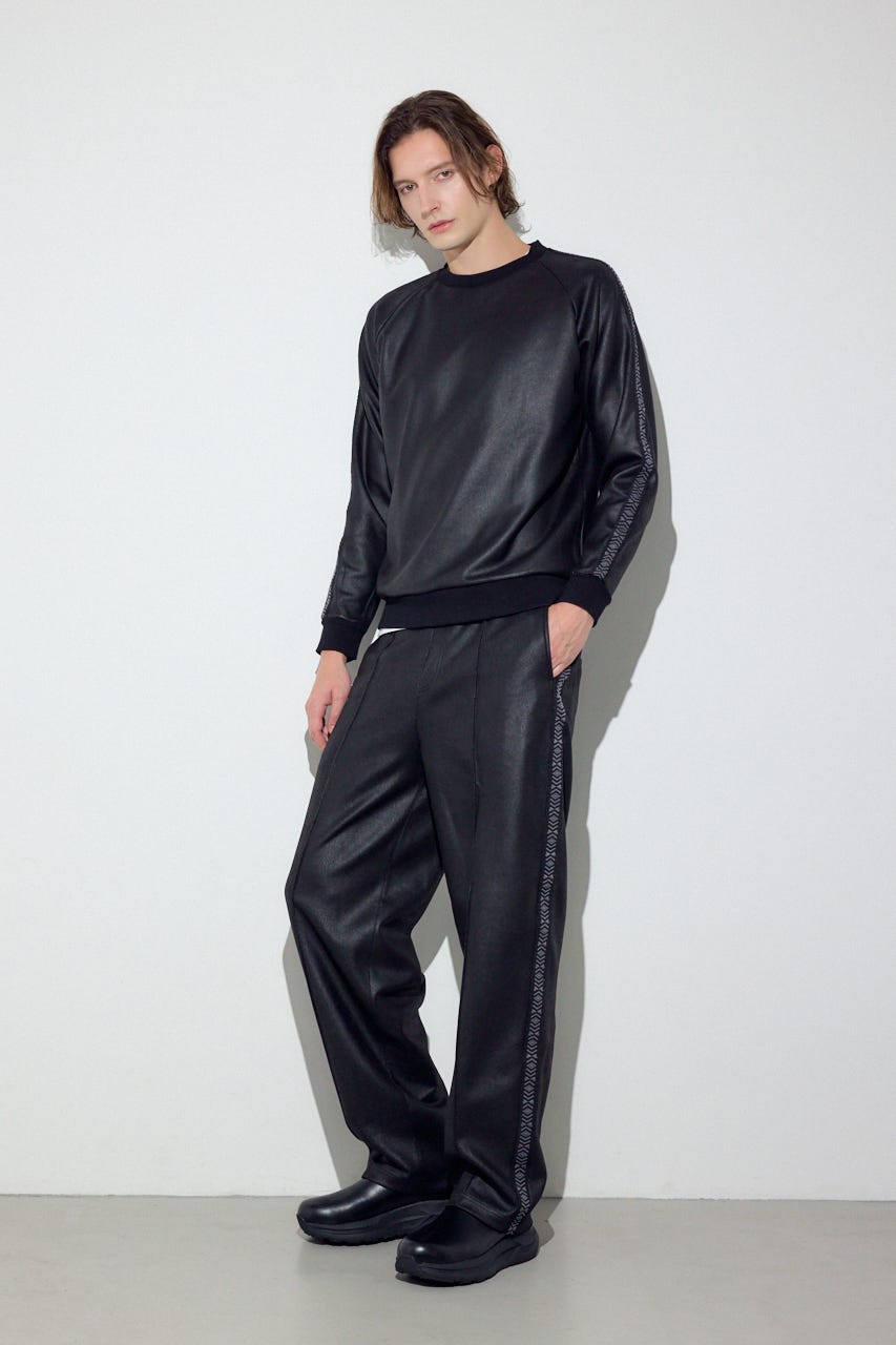 フェイクレザーライントップス BLK M