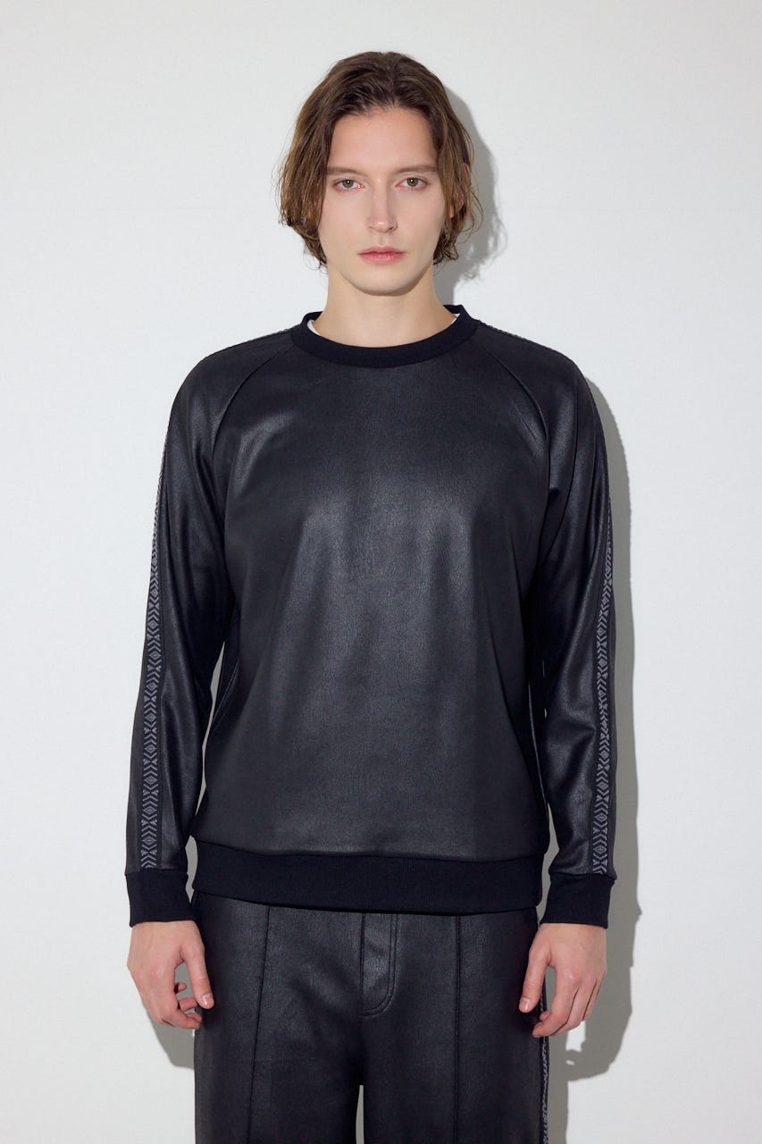 フェイクレザーライントップス BLK M