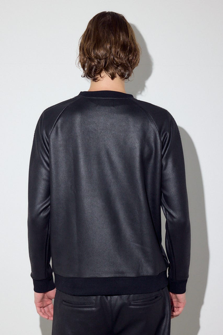 フェイクレザーライントップス BLK M