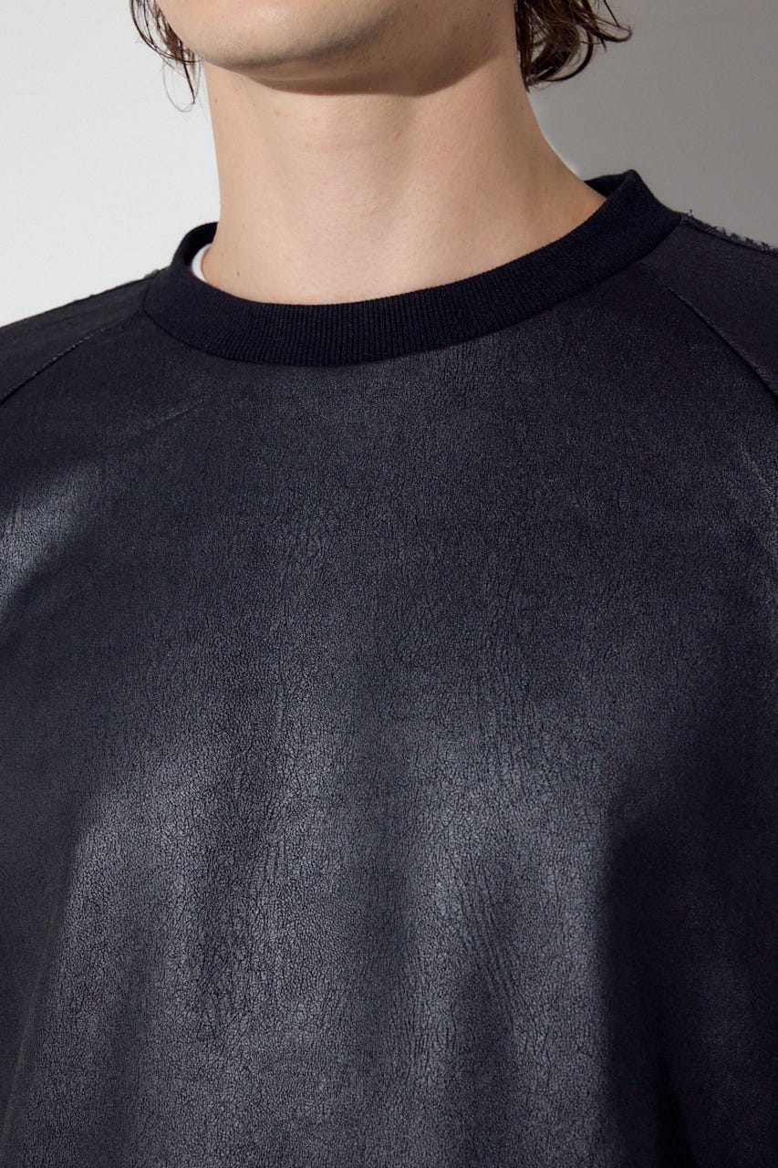 フェイクレザーライントップス BLK M