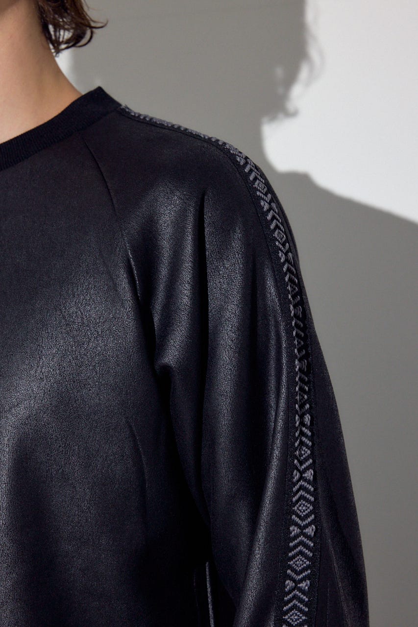 フェイクレザーライントップス BLK M