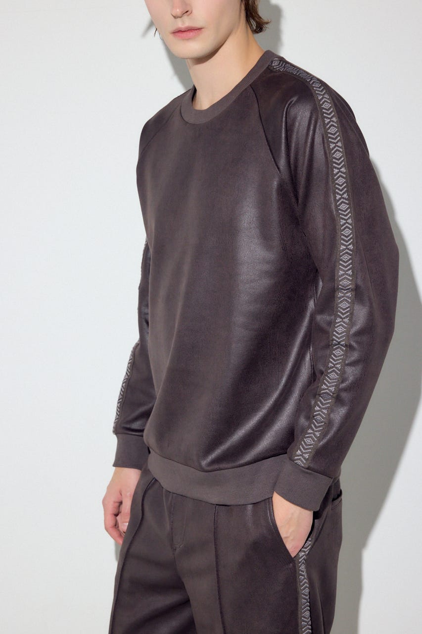 フェイクレザーライントップス BRN M