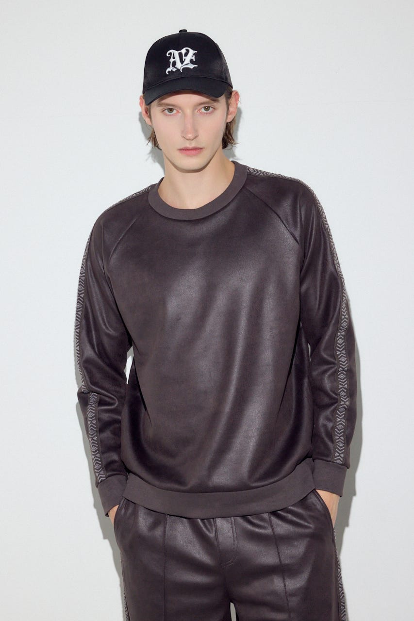 フェイクレザーライントップス BRN M