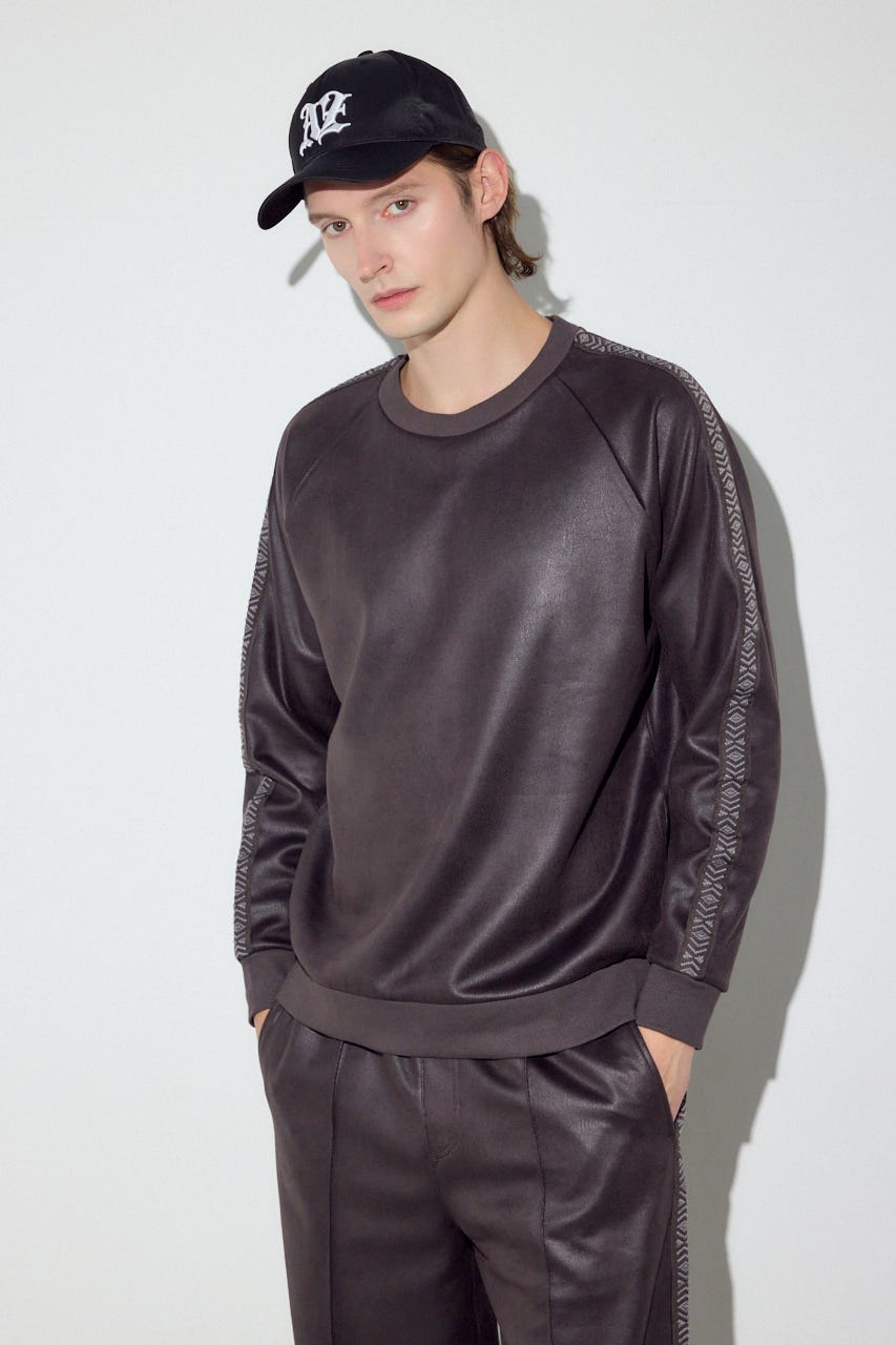 フェイクレザーライントップス BRN M