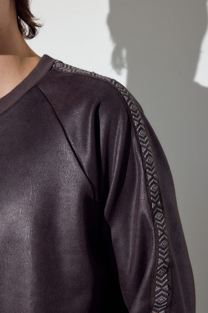 フェイクレザーライントップス BRN M