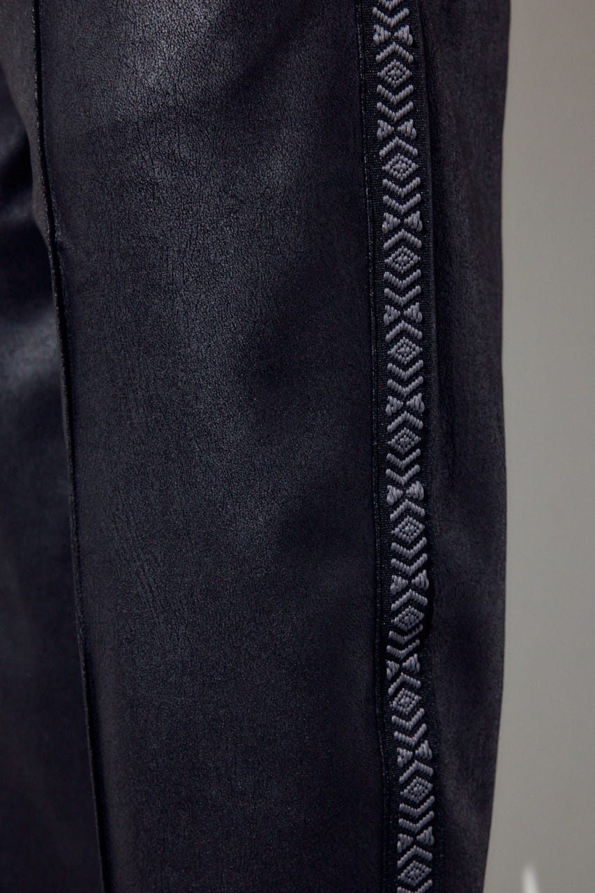 フェイクレザーラインパンツ BLK M