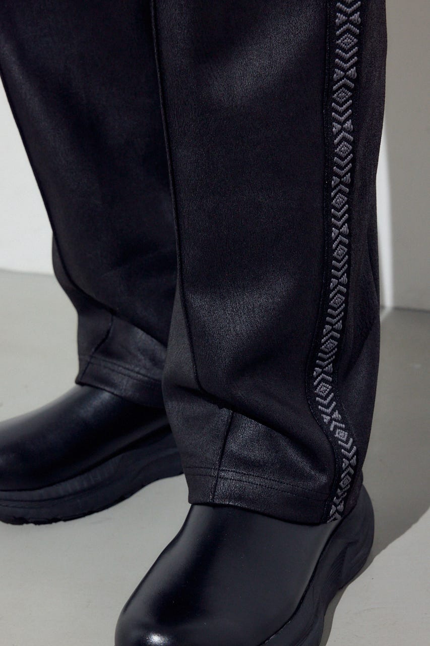 フェイクレザーラインパンツ BLK M