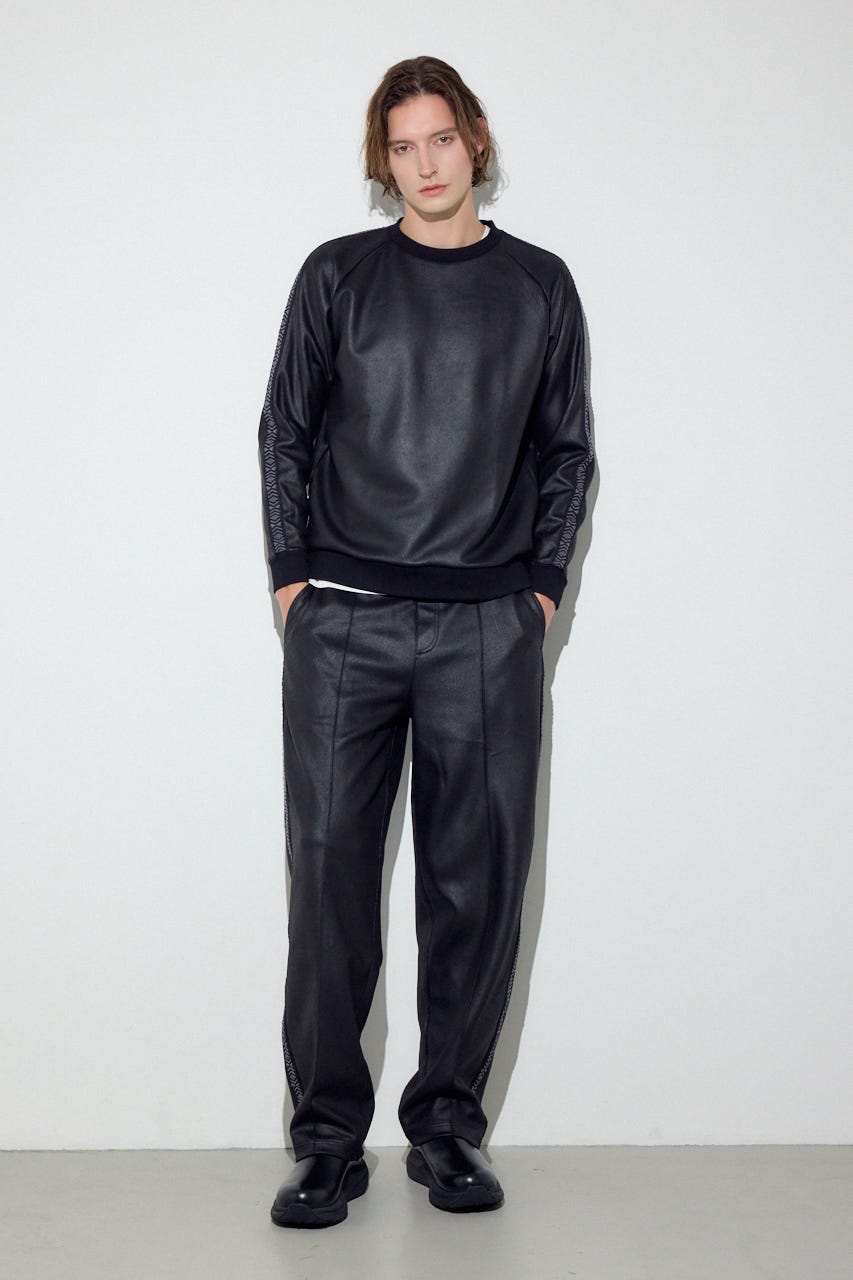 フェイクレザーラインパンツ BLK M