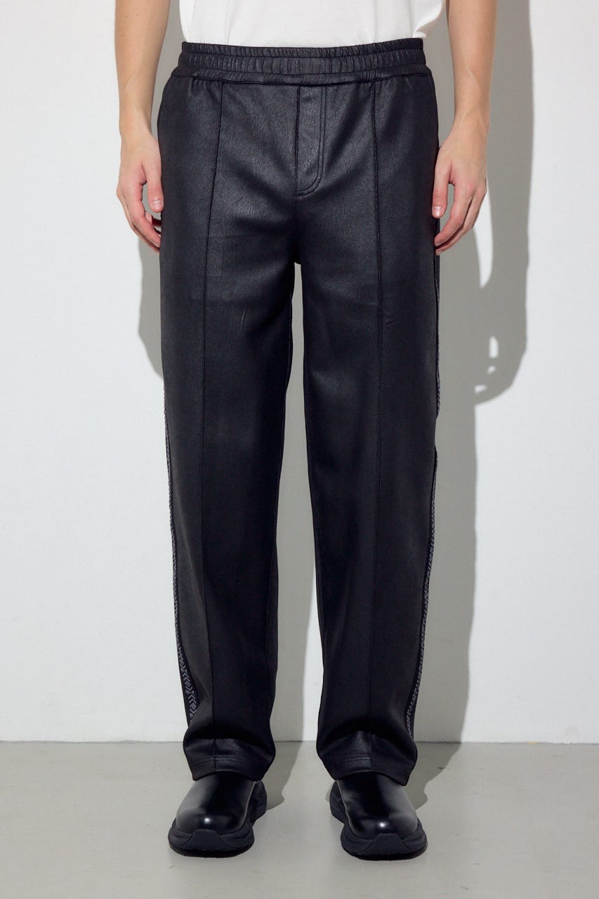 フェイクレザーラインパンツ BLK M