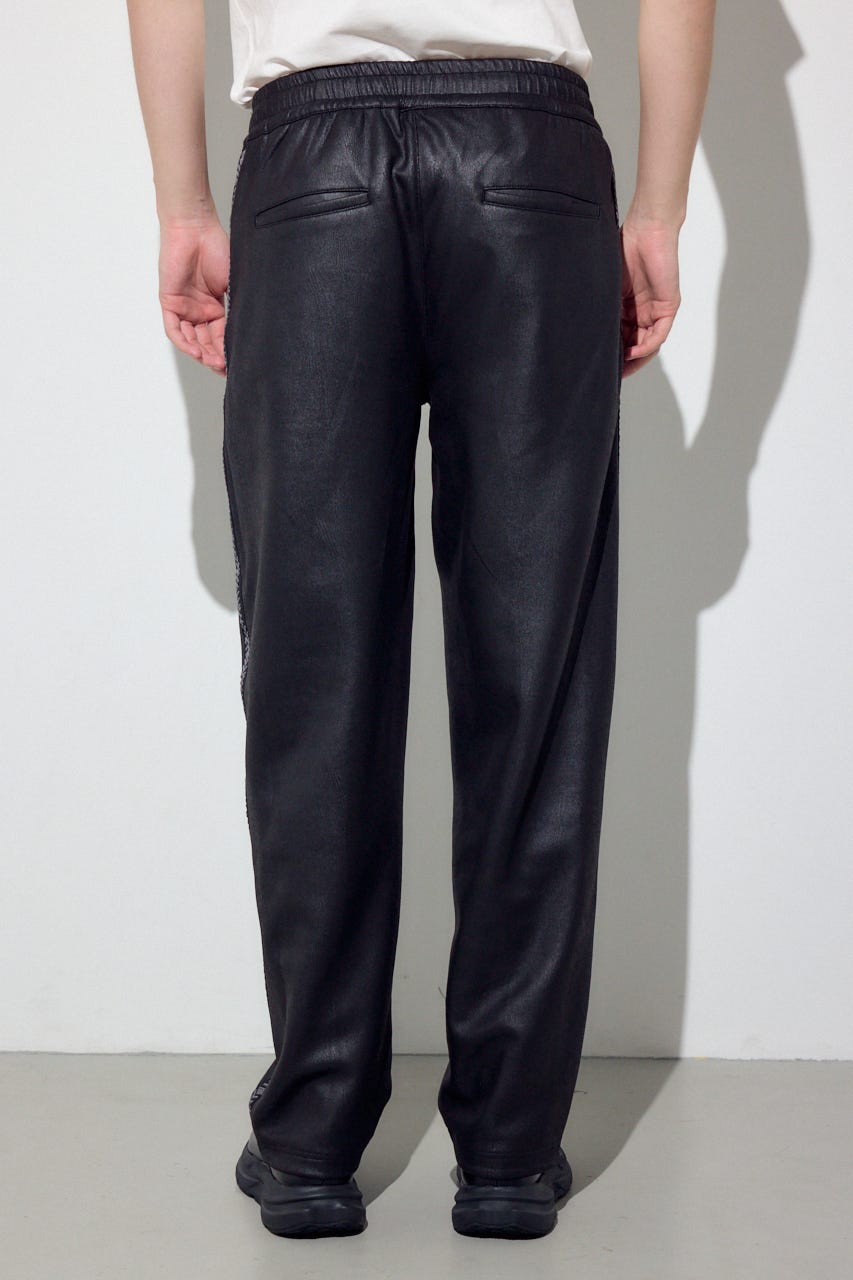 フェイクレザーラインパンツ BLK M