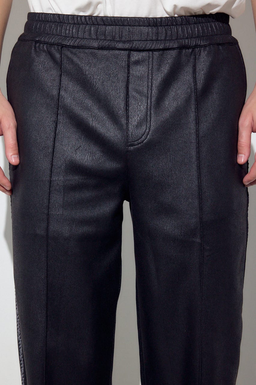 フェイクレザーラインパンツ BLK M